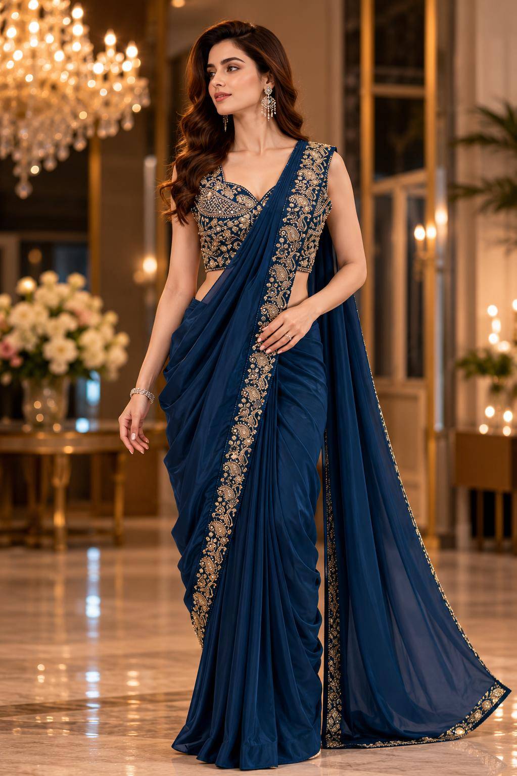 A536 By Amoha Trand 01 To 06 Series Indian Traditional Wear Collection Fancy Colorful Party Wear CHINNON Stitched Sarees At Wholesale Price